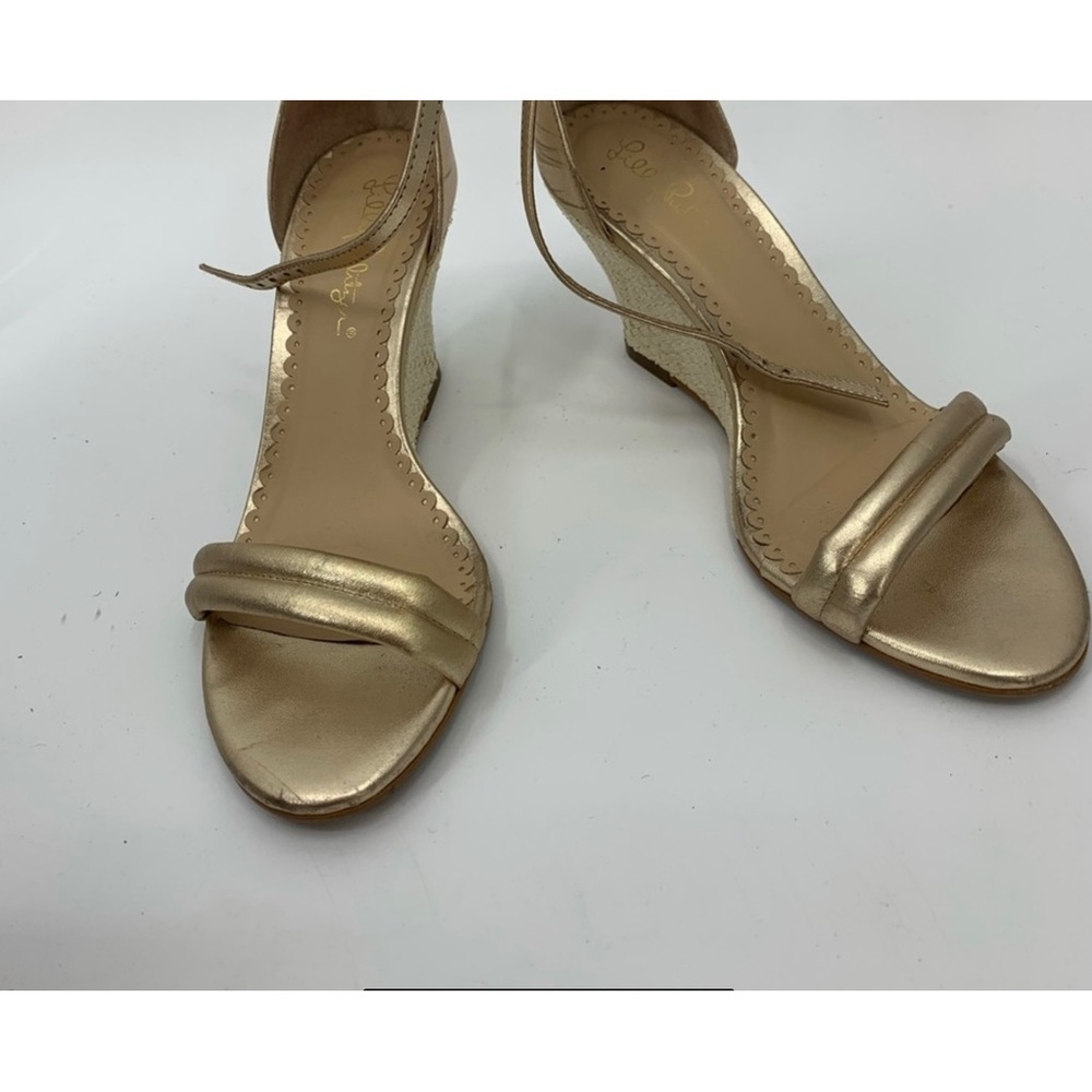 LILLY PULITZER gold cork wedge open toe sandals